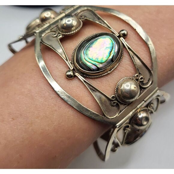 Taxco Sterling Silver Abalone Bracelet 7in - Picture 2 of 7